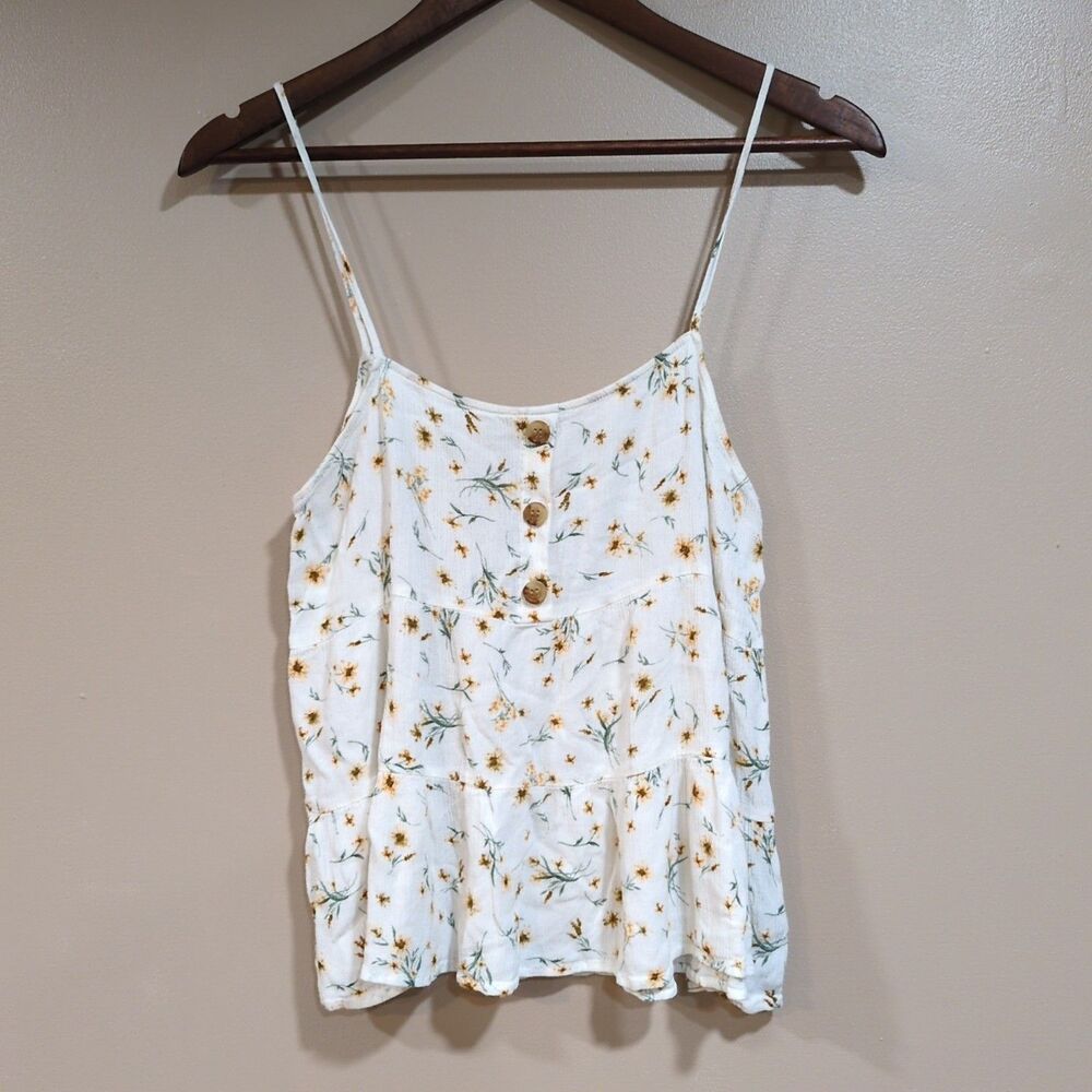 Paper Crane Anthropologie Womens M Tiered Floral Cami‎ Tank Top Sunflower Button
